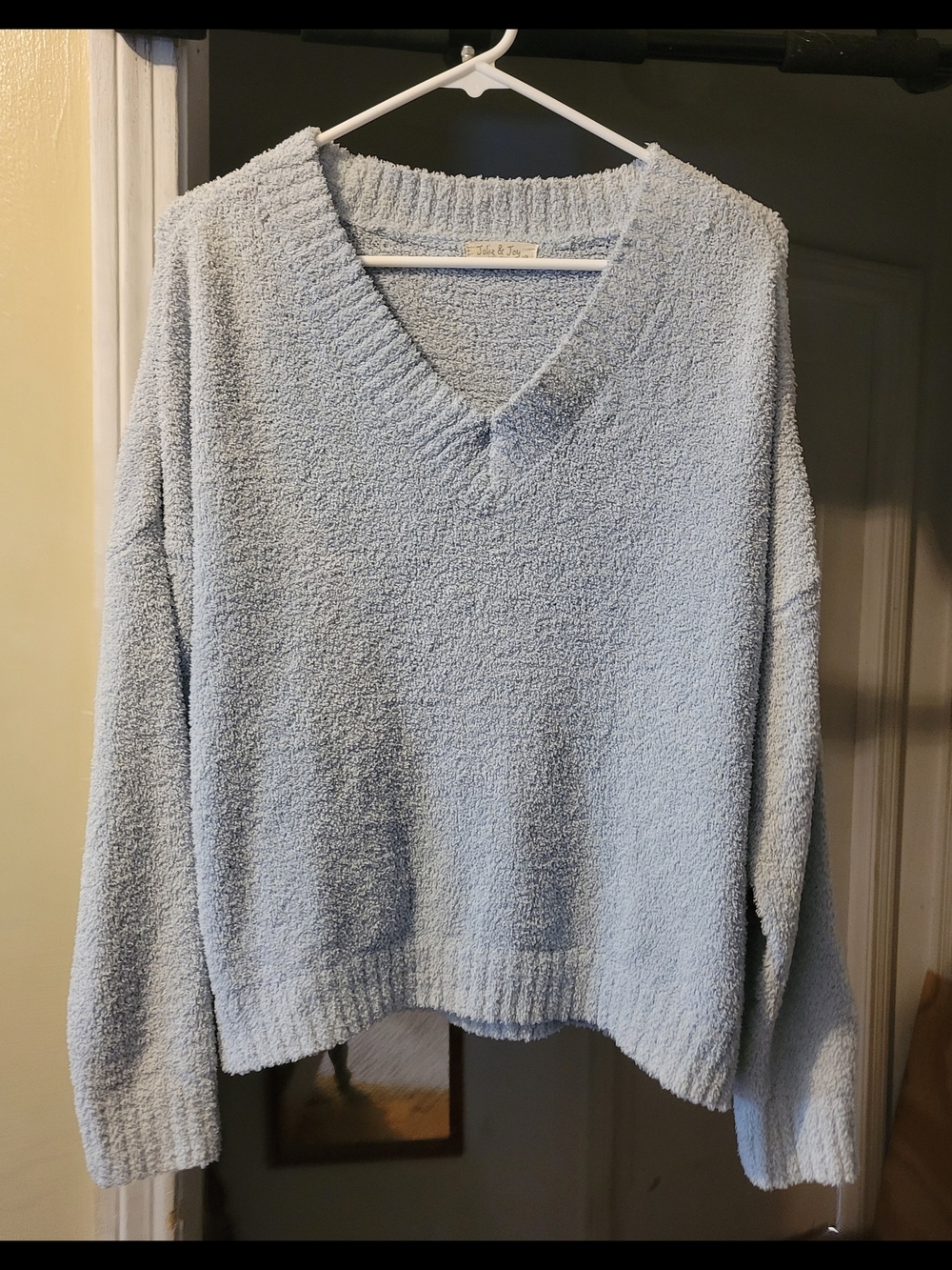 Light Blue V-Neck Cozy Knit Sweater - Women's Relaxed Fit